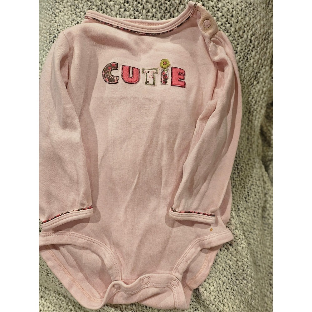 Carters Pink Long Sleeve Cutie Bodysuit Floral Applique Y2K Baby Girl 12 Months